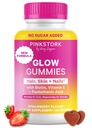 Pink Stork Total Glow Gummies za ženske – Lasje, kože in nohti Vitamin z biotin, Vitamin A, B6, B12, Folat, cink & več – Podpora za Radiant kože, močne nohte in zdrave lase – 60 Berry Gummies