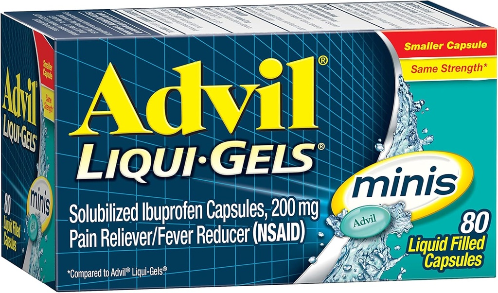 Advil Liqui-Gels Minis Pain Reliever in Reader Fever, Bolečina Medicina za odrasle z Ibuprofen 200 mg za lajšanje bolečine - 80 Tekoči napolnjenih kapsul