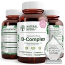 Natural Nutra Vitamin B Complex z Niacin, Folat, Tiamin, Biotin, Podpira zdravje živčnega sistema, spodbuja presnovo, kožo, oči in lase zdravje, celotno prehransko dopolnilo, 120 vegetarijanske kapsule