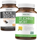 Olje črnega semena & šentjanževka (1-mesečna zaloga) Serena mešanica črnega olja semena (60 kapsul) Nigella Sativa & St. John's Wort (60 kapsul) z močnimi 900mcg Hypericin