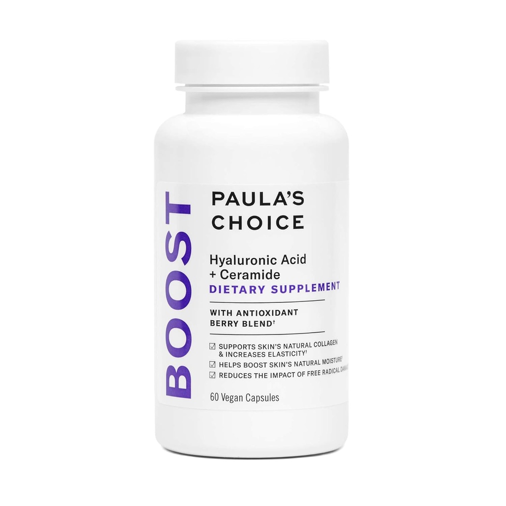 Paula's Choice Hyaluronic Acid + Ceramide prehranska dopolnila, kolagenska podpora za mehko, zdravo in hladno kožo, Gluten-free + Soy-free, 60 veganskih kapsul