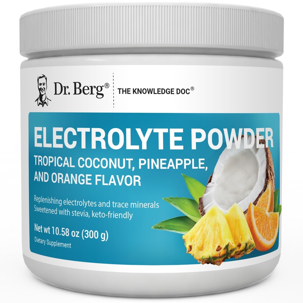 Dr. Berg Zero Sugar Hydration Keto Electrolyte Powder - Izboljšan w/ 1000 mg kalijeve in prave rožnate himalajske soli (NOT Table Salt) - Tropical Coconut, Ananas & Orange Dr.