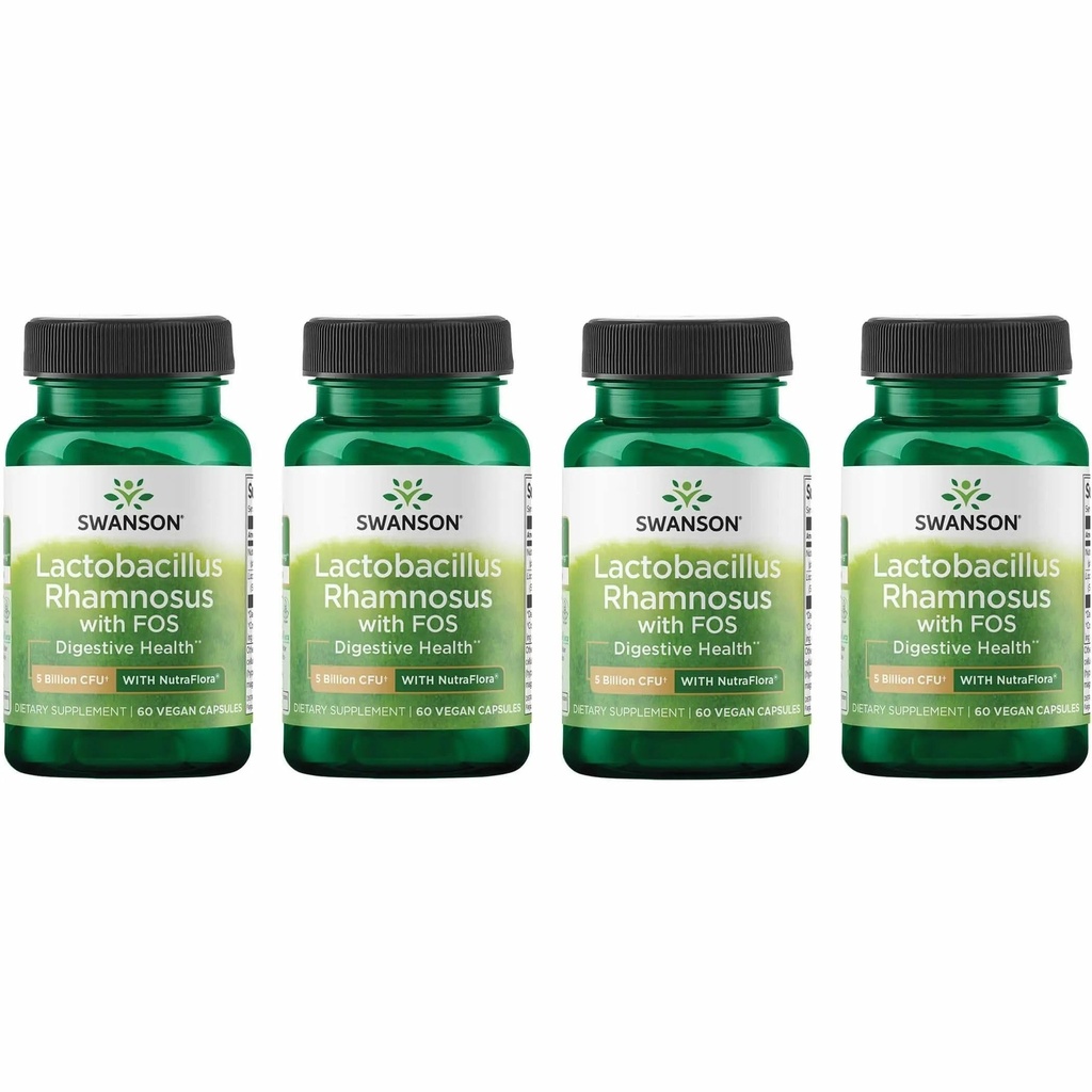 Swanson Lactobacillus Rhamnosus z FOS - Probiotic dodatek podpira prebavne zdravje - 5 milijard CFU - spodbuja GI Tract zdravje med potovanjem - (60 Veggie Caps) Pack