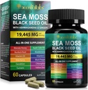 Sea Moss črno seme olje, Sea Moss črno seme olje Ashwagandha ingver kapsule z vitamini Bladderwrack, Burdock koren in več, 60 kapsule