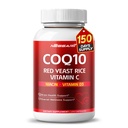 COQ10 + Red Yeast riž dodatek - 10-v-1 naravna mešanica z Omega 3 Vitamin B3, K2, D3, Cinkovo mleko Thistle črna paprika - 150 Count - Made & Tested v ZDA