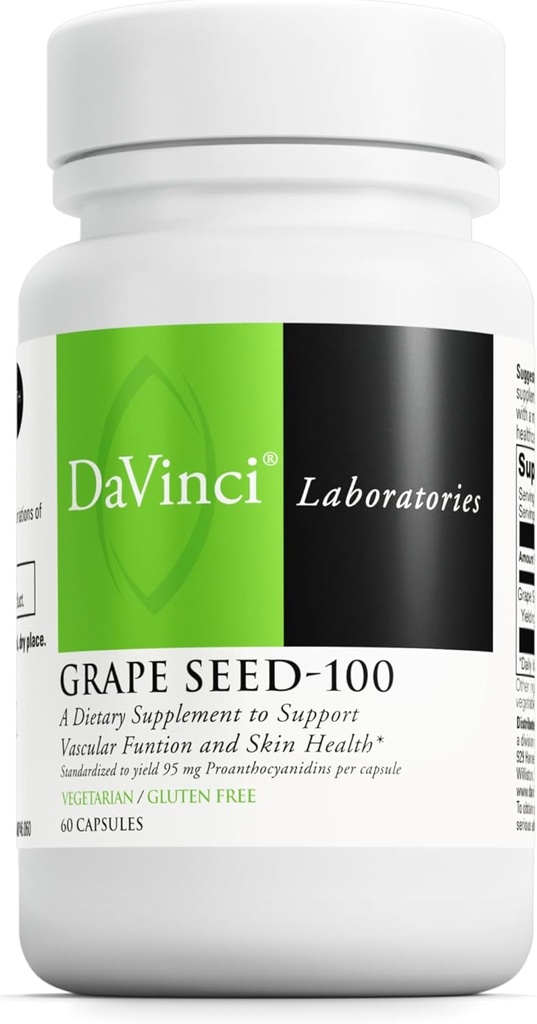 DOVINCI Labs Grozdno seme-100 - prehransko dopolnilo za podporo imunskega sistema, žilne funkcije in zdrave kože* - s 100 mg ekstrakta grozdnega semena na serviranje - Gluten-free - 60 vegetarijanskih kapsul