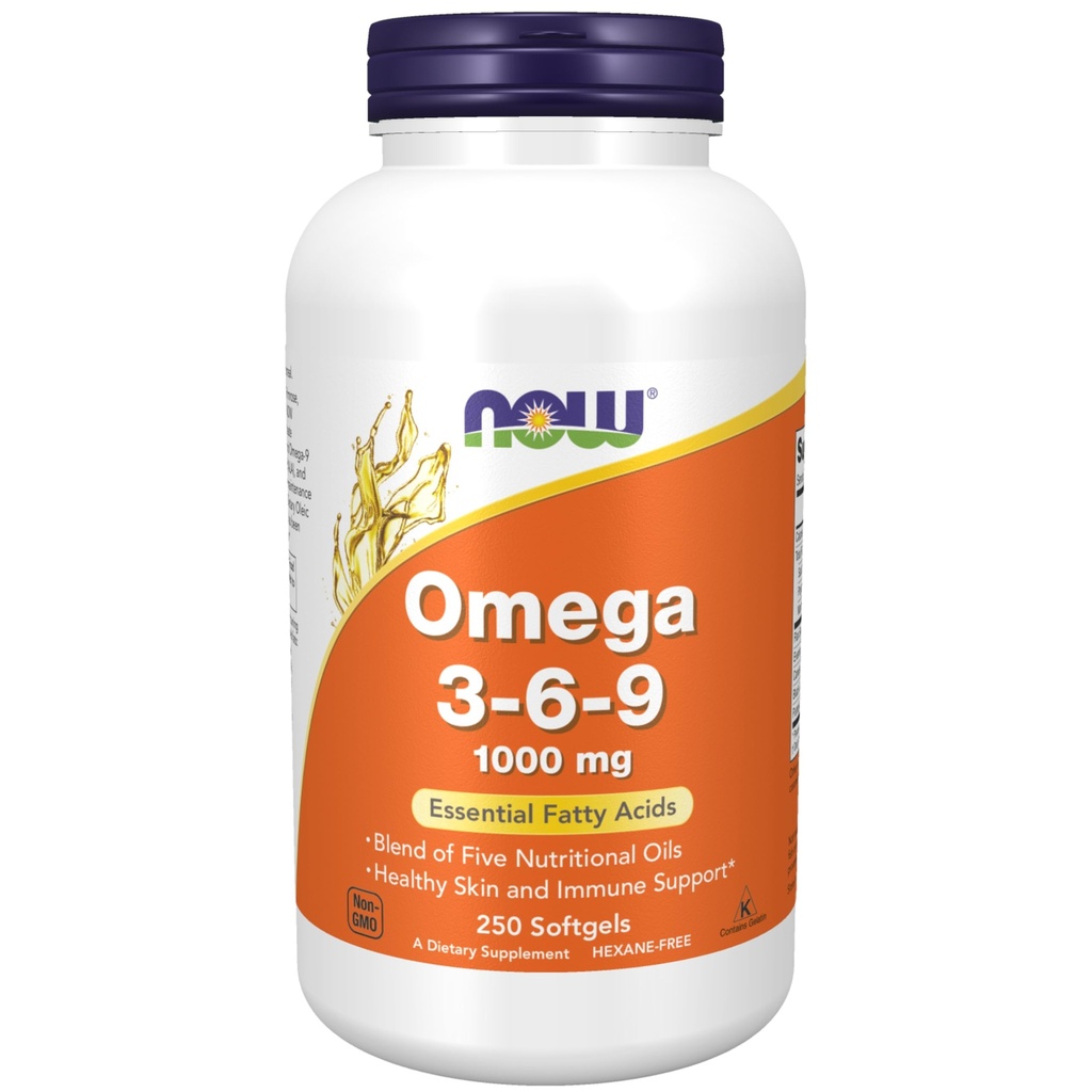 NOW Foods Supplements, Omega 3-6-9 1000 mg z mešanico Lanovega semena, Večer Primrose, Canola, Črni ribez in Bučna semena, 250 Softgels