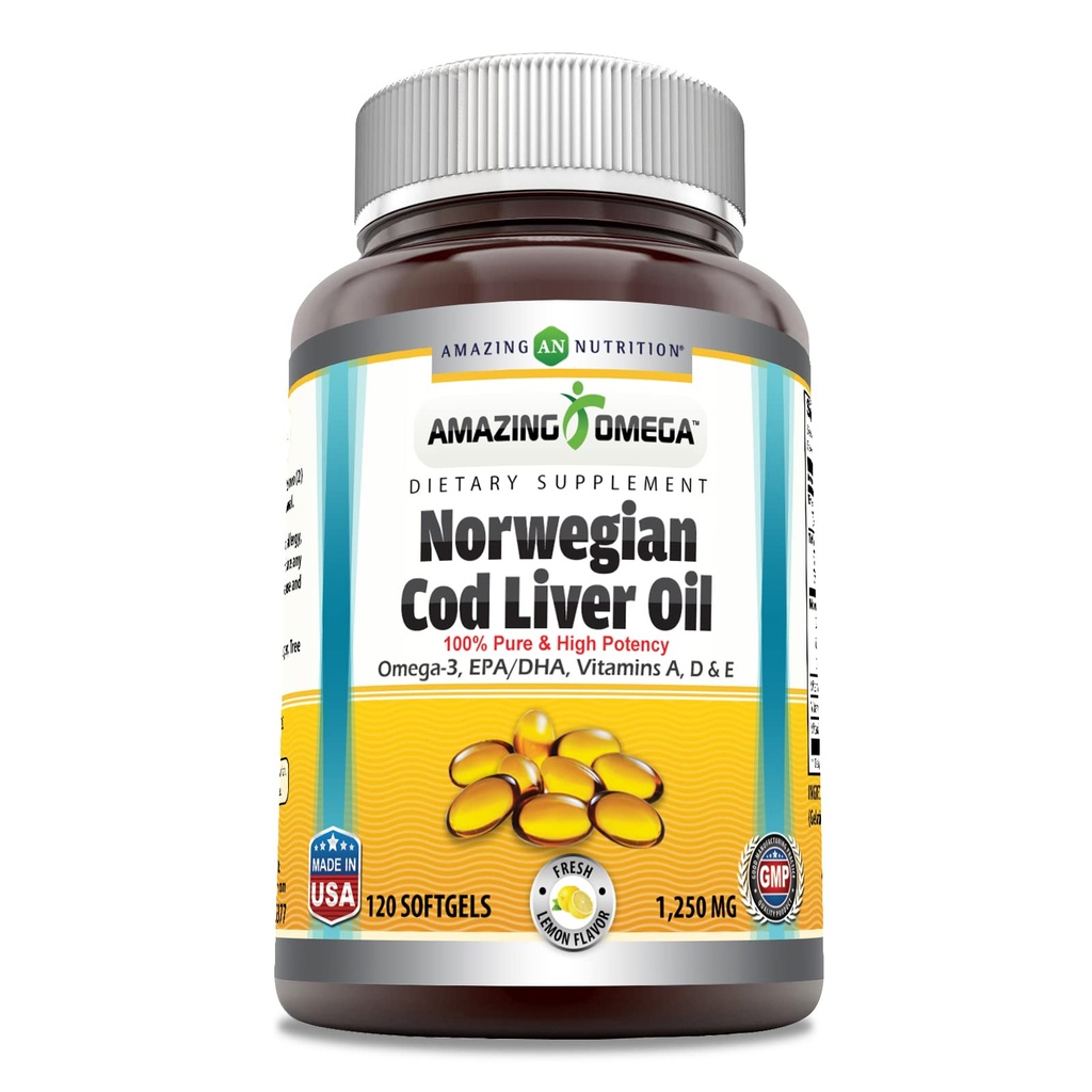 Amazing Omega Norvegian Cod Jetra Oil 1250 Mg Softgels Supplement 