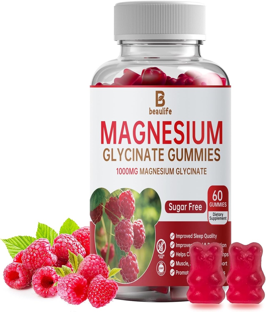 Magnezij Glicinat Gumies, Magnezij dopolnilo, Magnezij Glicinat, Vitamin C, D, B12, CoQ10, za mirno razpoloženje in mišice, spanje, za odrasle, 60 Gumies