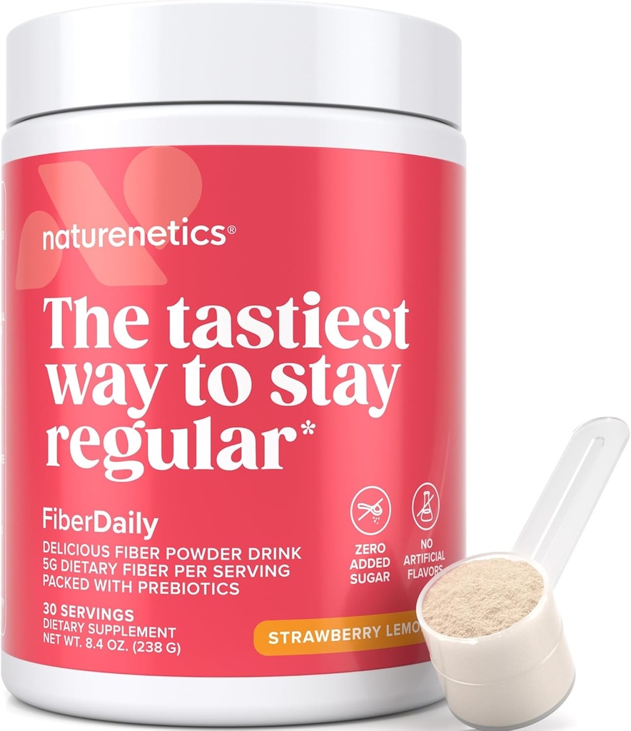 FiberDaily Delicious Fiber Powder - Organic Psyllium Husk, Agave Inulin & Sunfiber® Guar Guam Jagoda limonada pijača, sladkor brez, topen Fiber, Prebiotic Fiber dodatek, Vegan, 1 mesec dobave