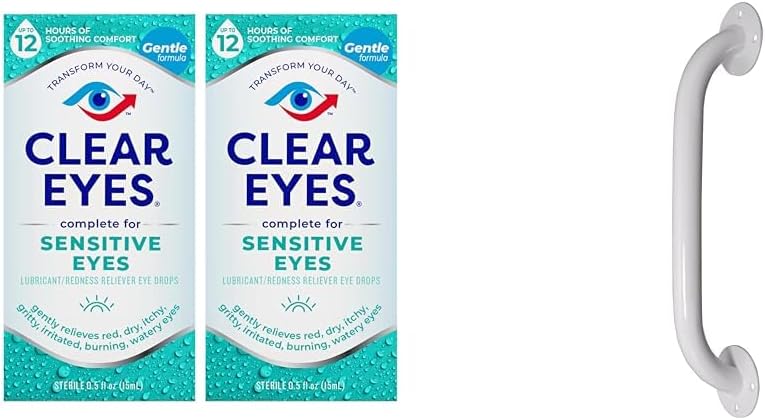 Clear Eyes Občutljive kapljice za oči, 2 Pack and Drive Medical White Powder-obložen grab Bar