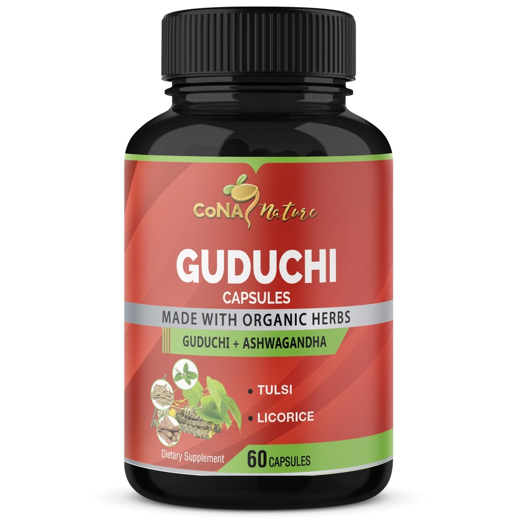 Organic Giloy Guduchi Extract kapsule & Ashwagandha, Licorice, sveti Basil 
