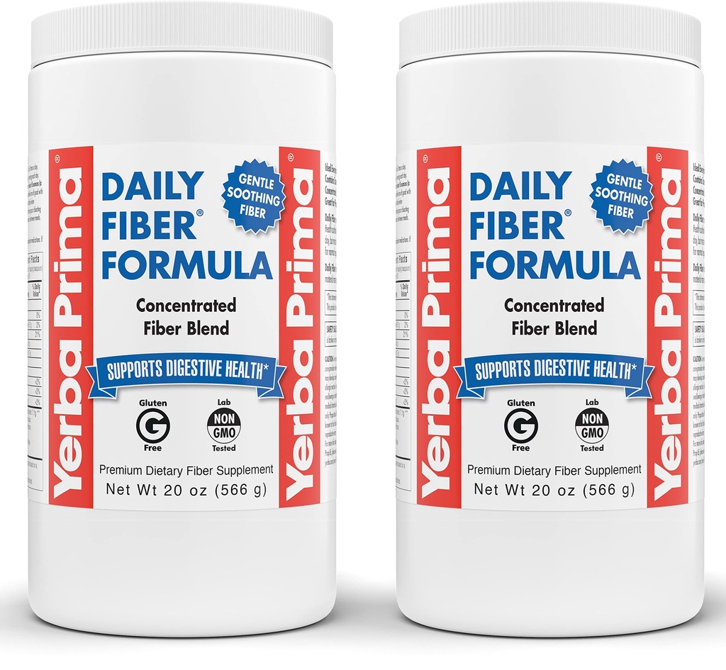 Yerba Prima Daily Fiber Formula - 20 oz Powder (paka z 2) - Nearomatična, koncentrirana mešanica topen / netopen, Psyllium Seme Husks, Acacia Gum, Apple Fiber dodatek - Rednost Colon Cleanser