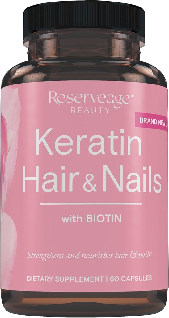 Rezerva Keratin Pospeševalec las z Biotin - Keratin dodatek z Biotin & Resveratrol - Podpira rast las in zdravje nohtov - 60 kapsul