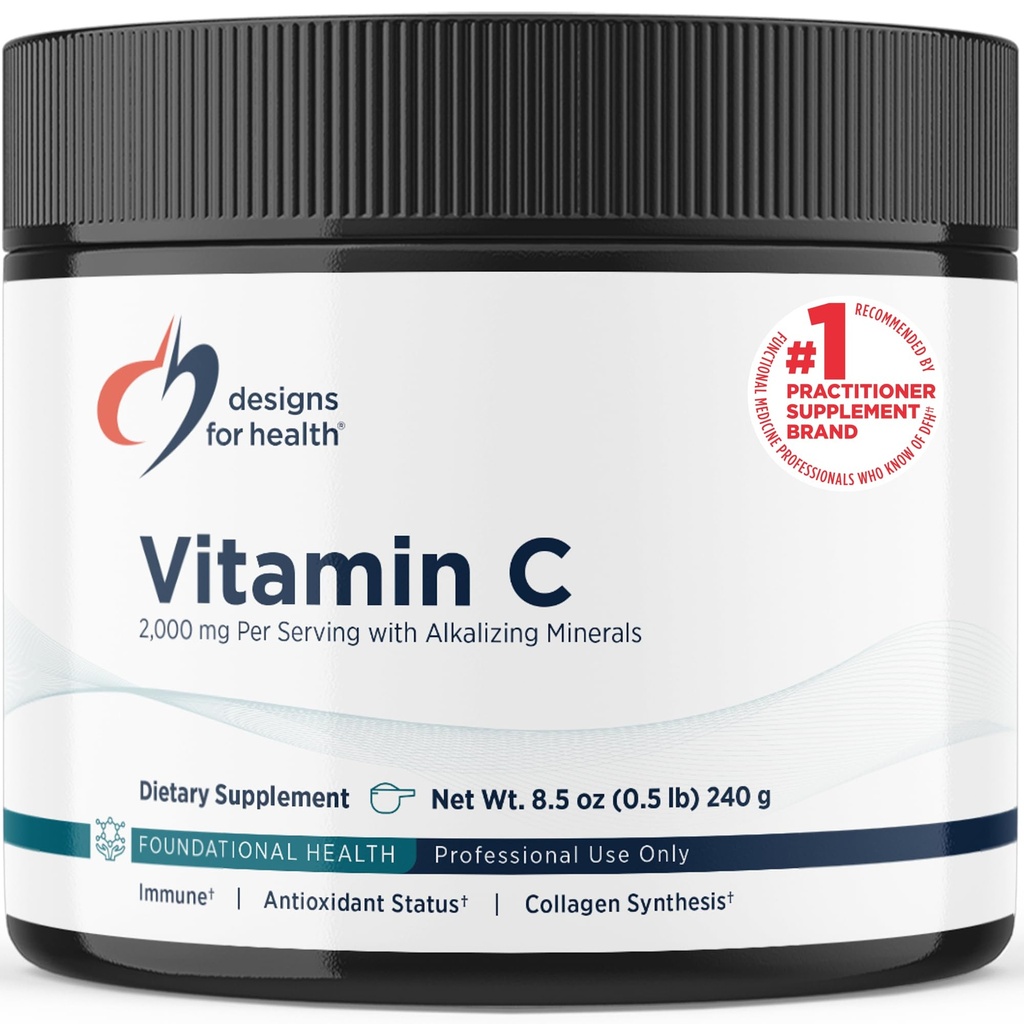 Designs for Health puffered Vitamin C Powder 2000mg - Vitamin C v prahu (Askorbinska kislina) za visoko doziranje z alkalizacijskimi minerali biti nežen na želodec - ne-GMO pijača Mix (80 Servings / 240g)