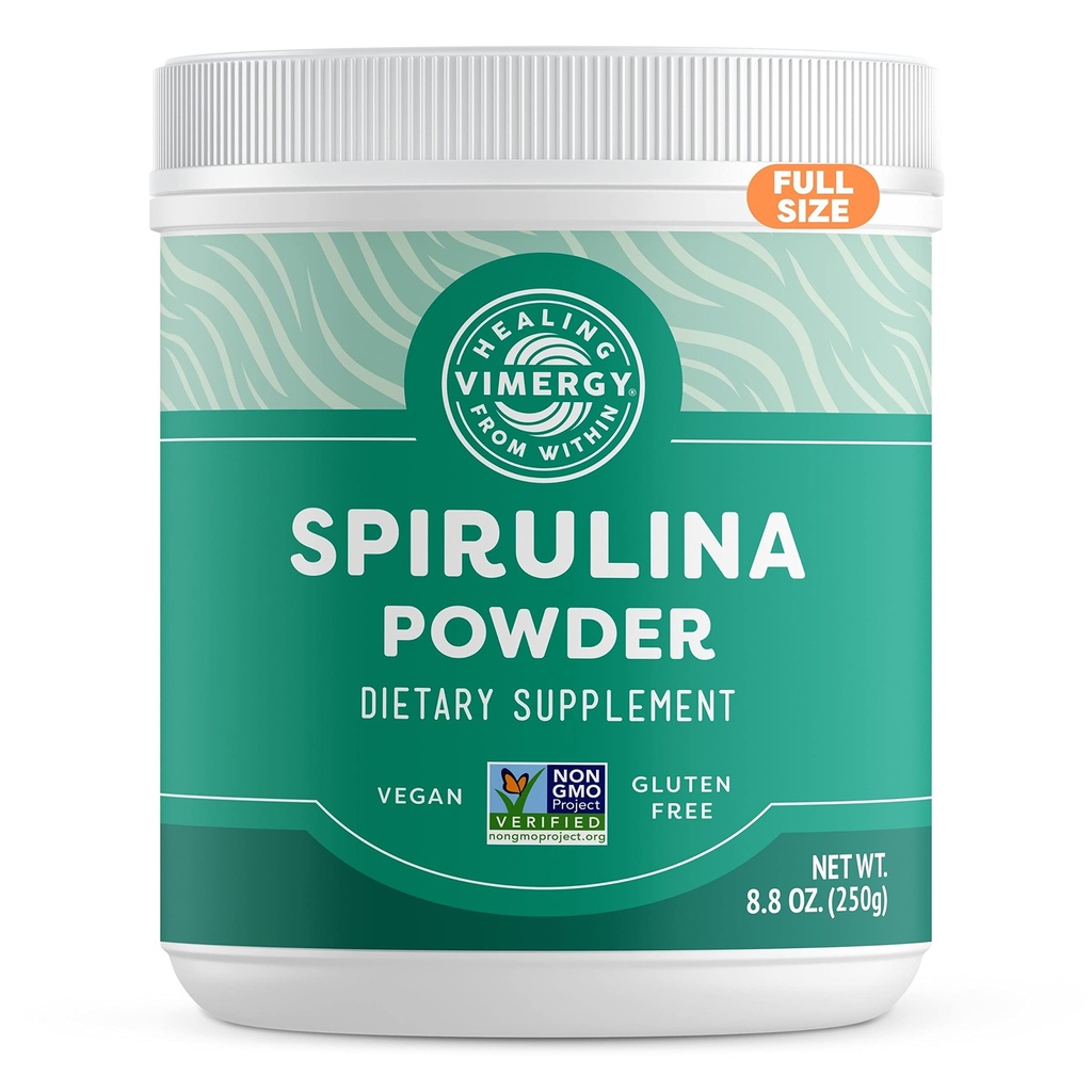 Vimergy Spirulina prašek – koncentrirani rastlinski proteini podpirajo imuno zdravje in kardiovaskularno funkcijo – Vegan, Košir, Gluten-free – 250g
