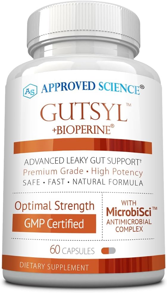 Odobreni Science® Gutsyl - Leaky Gut Supplement - Zaščitni GI Tract z Aloe Vera, Marshmallow Root, Licorice, in Slippery Elm - vsebuje prebiotične in BioPerine - 60 kapsul