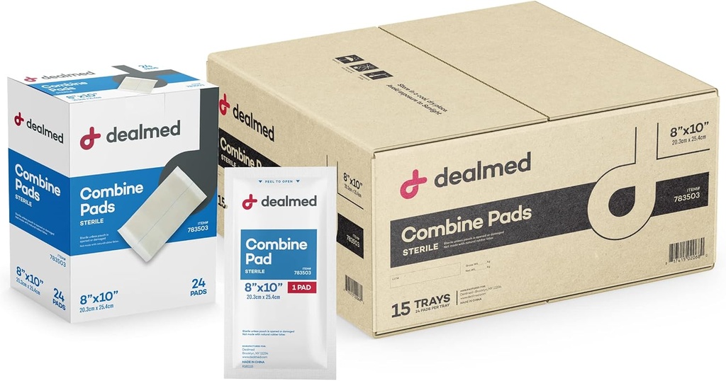 Deljeni trebušni kombinatorji 8"x10" (360-Zadeva) Sterilno individualno zaviti, ABD Pads, Absorbent, Nepodporno za nego ran, Drainage, Prva pomoč, 24/Box (Zadeva 15)