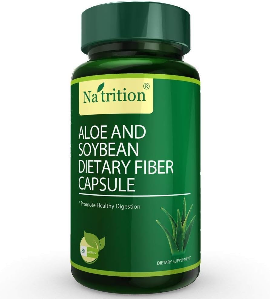 Natricija Aloe Vera Gel Extract Kapsule s sojino dieto Fiber – Najboljši črevesni čistilni dodatek – Izboljšajte razkuževanje in zaprtje Relief - 80 kapsul