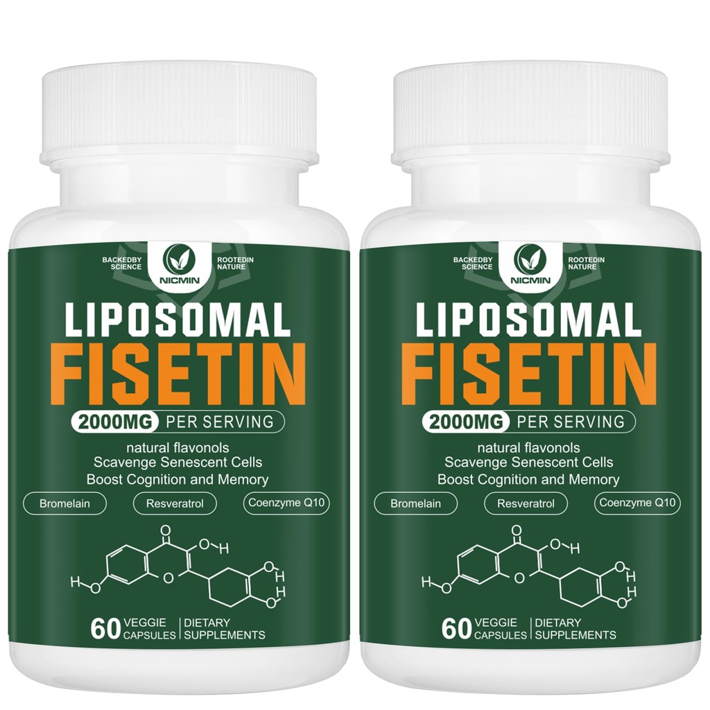 Liposomski Fisetin dodatek, 2000MG, 98% Čisti Fisetin Polifenoli Antioksidanti, s Quercetin, TMG in Resveratrol, za zdravo staranje, kognitivna podpora, 120 kapsul
