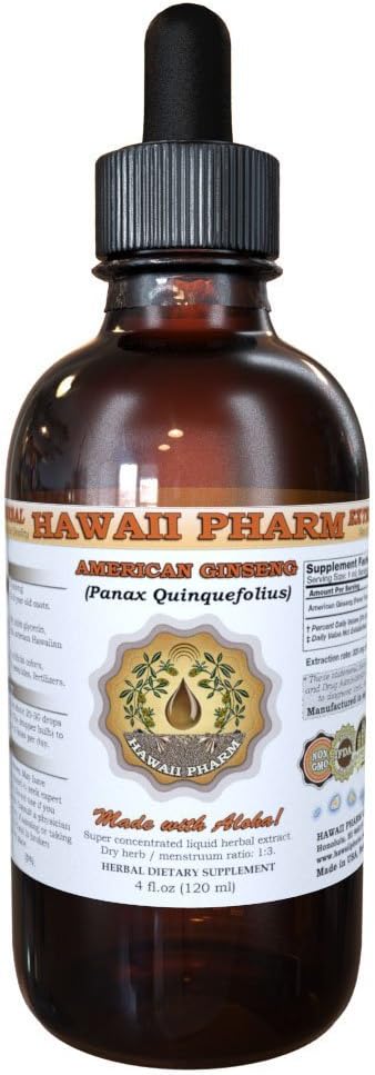 Havaji Pharm American Ginseng Liquid Extract, Ginseng (Panax Quinquefolius) Suhi koren tinkture dodatek 4 oz