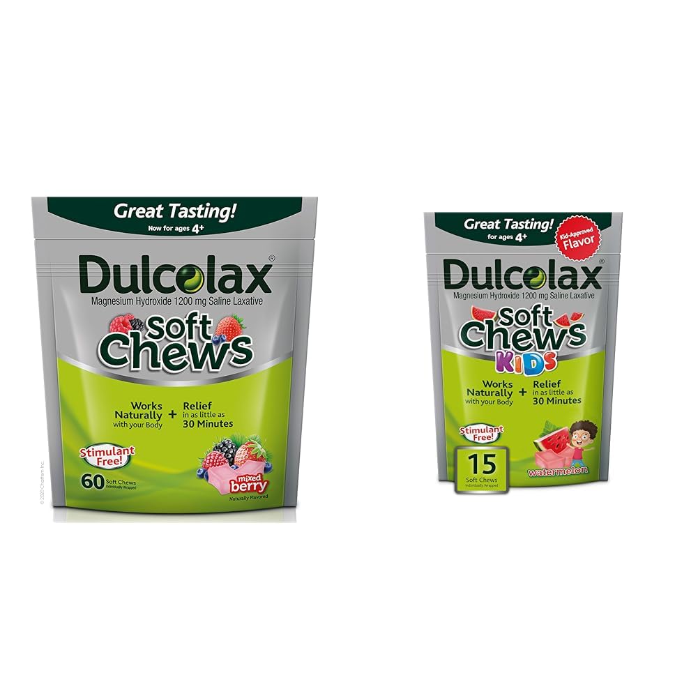 Dulcolax Soft Chews Saline Laxative Mixed Berry (60ct) Nežna zaprtje Relief & otroci Soft Chews Saline Laxative Watermelon Nežna zaprtje Relief, Magnezij