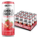 Optimum Nutrition Amino Energy Sparkling Hydration Drink, Elektroliti, Kofein, Aminokisline, BCAA, Brez sladkorja, Juicy Jagoda, 12 Fl Oz, 12 Pack (Packaging May Vary)