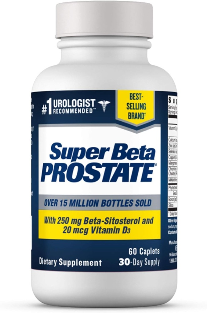SUPER BETA PROSTATE Support Supplement for Men's Health - Zmanjševanje izletov v kopalnico, spodbujanje spanja, boljše Bladder Praznjenje in zdravo prostate, Beta sitosterol - 60 Count (Pack of 1)