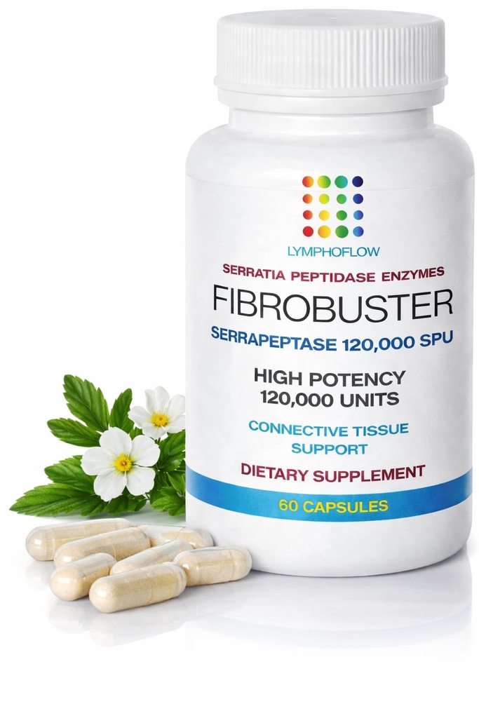 Bruizex FibroBuster Serrapeptaza Proteolitični encimi 120.000 SPU I Fibrosis Care, Scar & Keloid Odstranjevalni dodatek Po 360 lipo, BBL, Liposuction, Tummy Tuck I Recovery & Imune Support I 60 kapice
