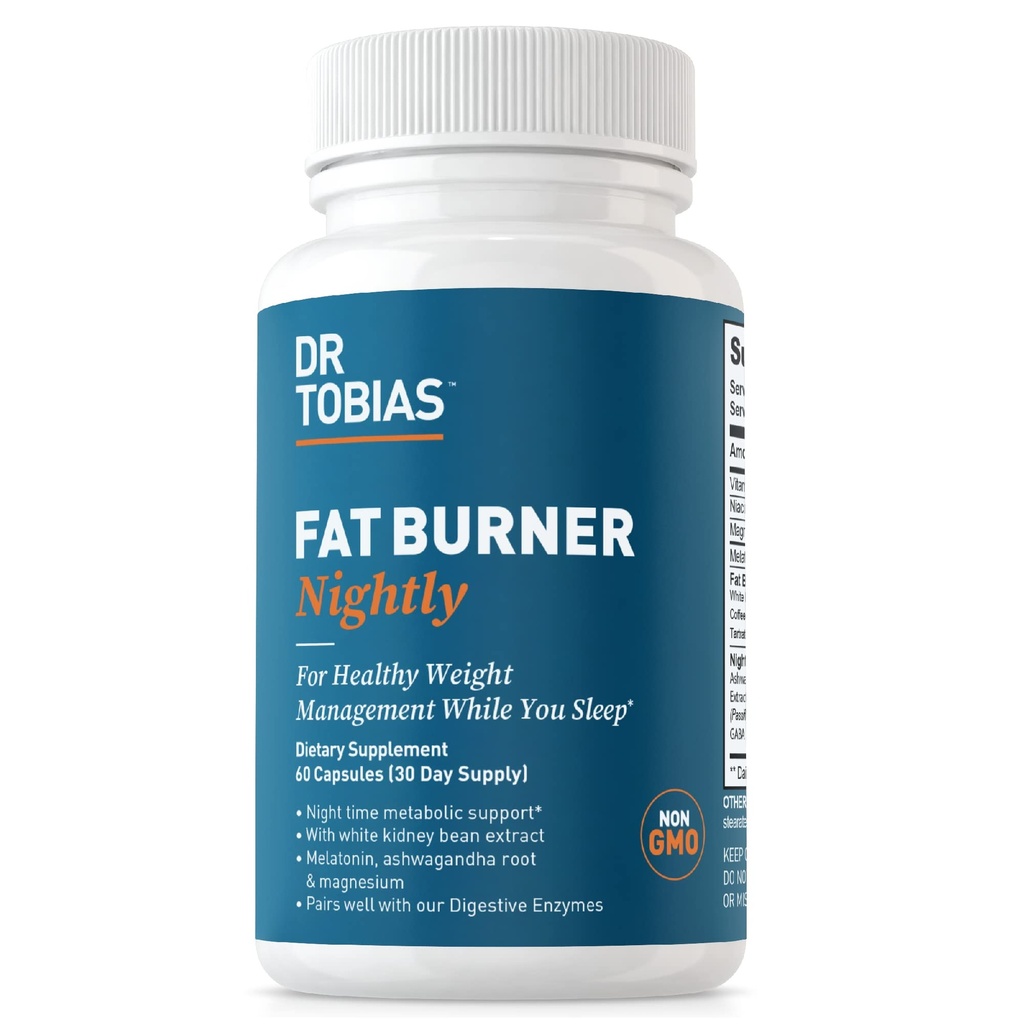 Dr. Tobias Fat Burner nočno - nočni metabolični podporo z belo ledvico fižol ekstrakt, Ashwagandha koren, Zelena kava fižol ekstrakt & Melatonin 