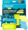 Cliganic Mosquito Repelent Pack (4 Zapestnice + 8 Ponovno polnjenje Pellets) - Nastavljiv, naravni DEET-free, Essential Oil Infused