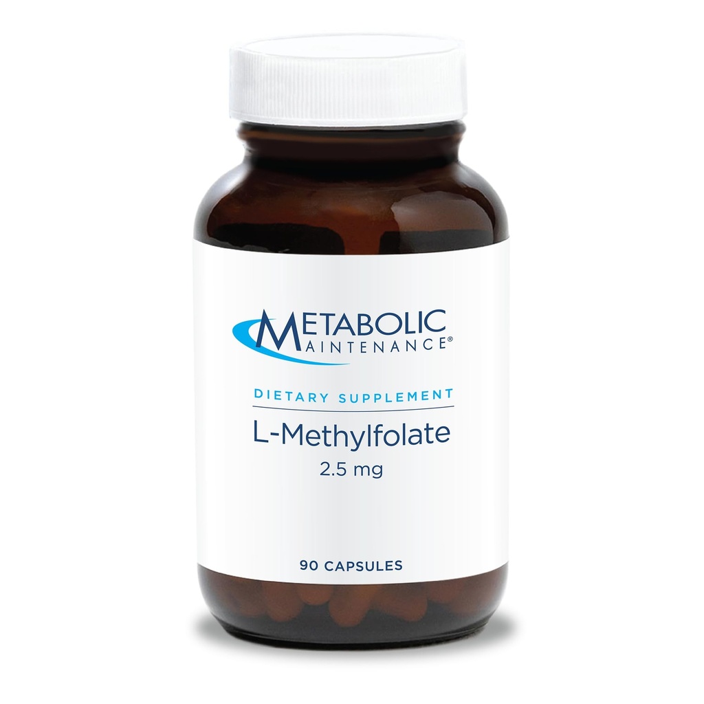 Metabolični vzdrževalni L-metilfolat 2,5 mg - L metil Folat, metilfolat dodatek za ženske in moške, metilirani vitamin B9 (5-MTHF) za zdravje možganov, fokus in mirno - 30 kapsul (paket po 1)