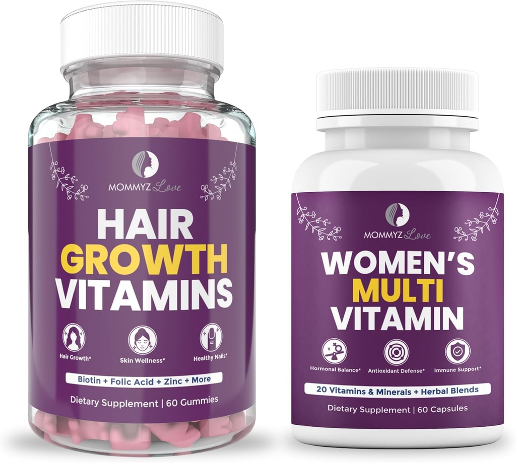 Mamicaz ljubezen postpartum izguba las Vitamin - Biotin Gummies za rast las, Radiant kože in močne nohte Plus Ženske Dnevni multivitamini za zdravje, energijo, fokus in razpoloženje