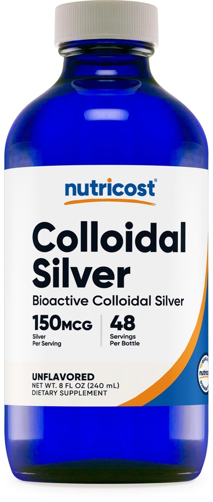 Nutricost Colloidal Silver 8oz - Kobalt modre steklene steklenice, bioaktivno koloidno srebro