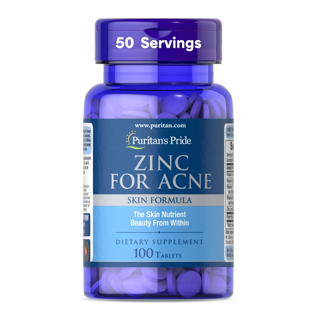 Puritan's Pride cink za Acne kožo Formula z vitamini C, B-6, A, in E za moške in ženske, prehranski dodatek za čisto zdravo kožo, imunski sistem, celično delitev in rast podporo, 100 tablet