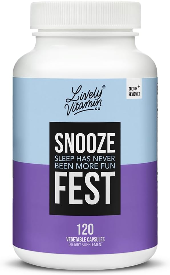 ŽIVI VITAMIN CO Snooze Fest - polni REM cikli - Uravnotežen spanec - Sprostite telo in um - Počitek in okrevanje - GABA - Kamilica - Melatonin - Triptofan - Valerian Root - Lemon Balm - Poppy - 120 Count