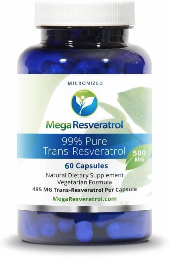 Mega Resveratrol, farmacevtska stopnja, 99% Čisto, izolirano, mikronizirano trans-resveratrol, 60 Veggie Caps, 500 mg na kapsulo. Čistost Certificirana. Absolutno NO Toksične “neaktivne” sestavine dodano.