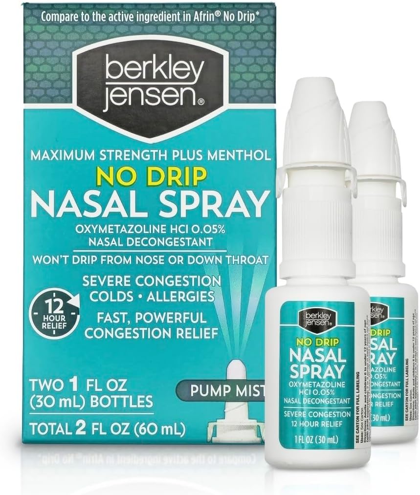 berkley jensen št Drip hude prebavne motnje pršilo za nos - največja moč Dekongestiv z oxymetazolin HCl & Menthol - Pump Mist Applicator, No Steroid, 12 ur Relief, 1 Fluid Ounce (Pack of 2)