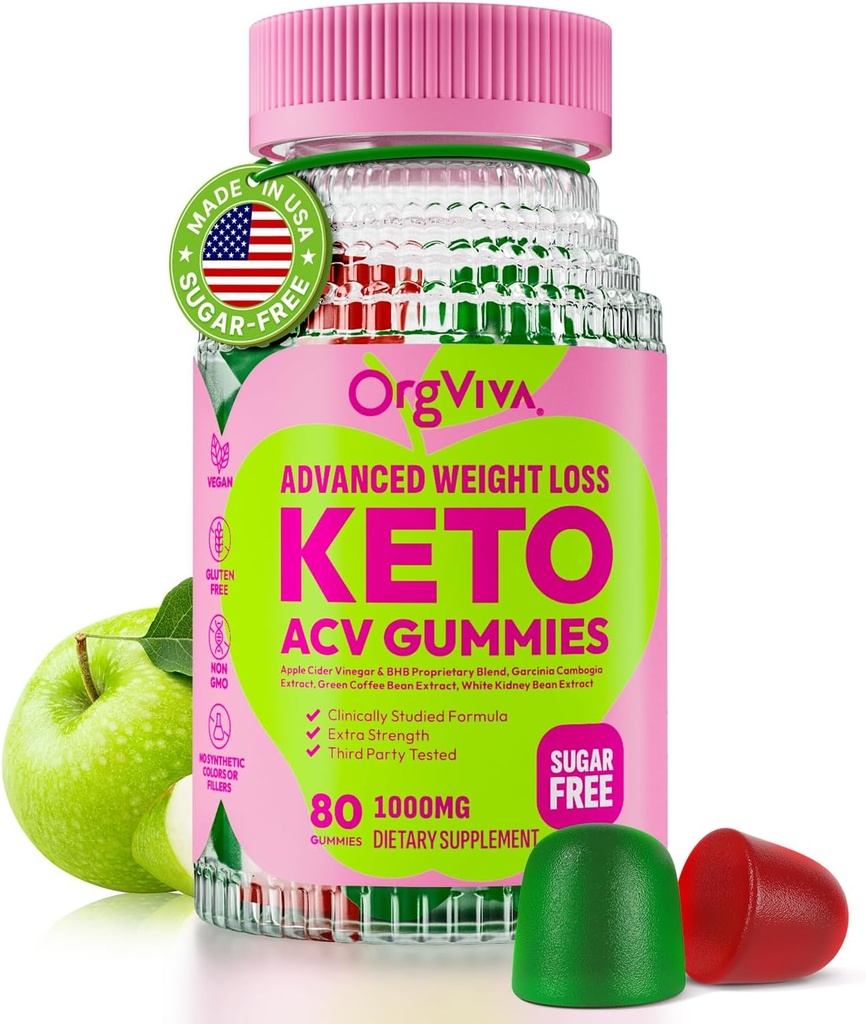 Keto Acv Gumiji za napredno hujšanje: Jabolčni kis z vitamini za podporo prebavljivosti, Presnova, & Imunsko zdravje - sladkor brez 80 ct