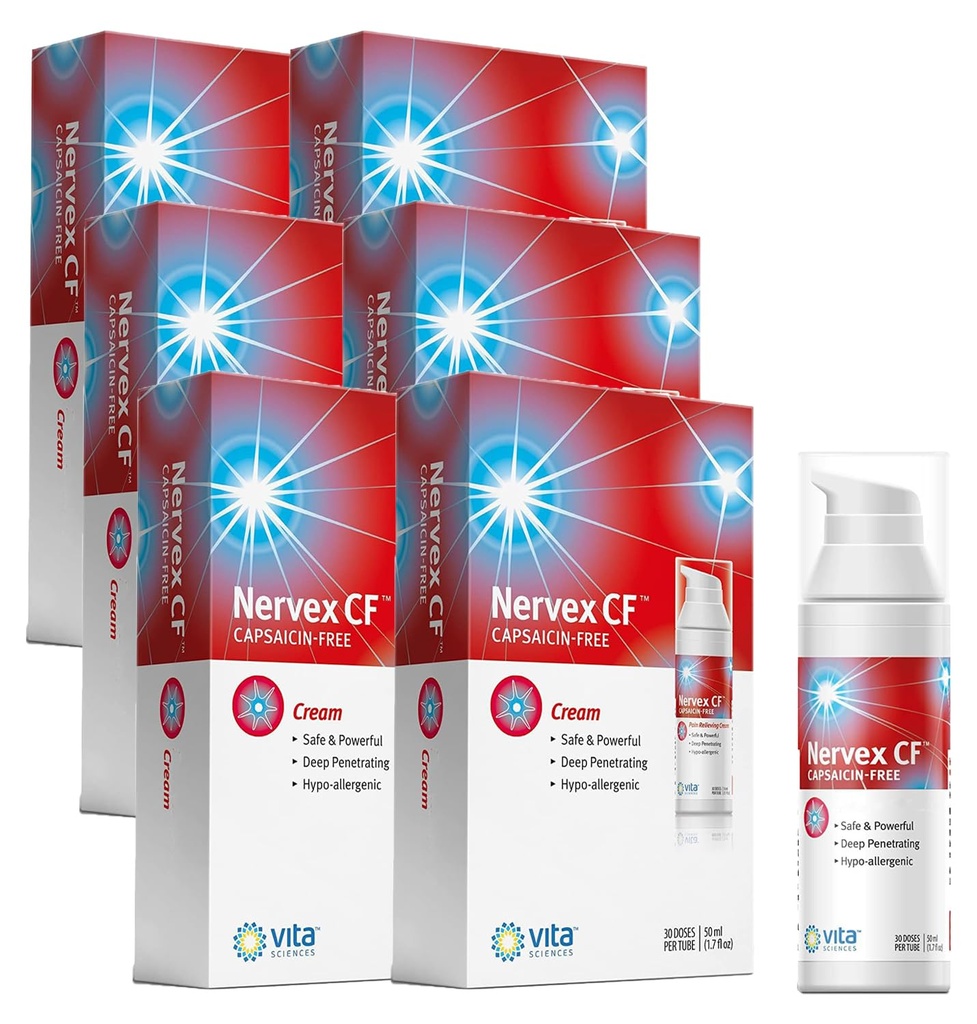 Vita Sciences Nervex CF Nevropatija Relief za roke in noge - Močna krema Formula za kurjenje, Tingling, Numbness - z Arnica, B12, B1, B5, B6, E, MSM, Aloe, in Coconut Oil Base - Paket 6
