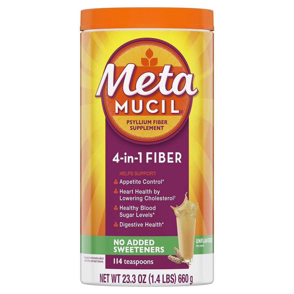 Metamucil Fiber, 4-v-1 Psylium Fiber dodatek, sladkor brez prahu, nearomatizirana pijača, 114 Servisi (Packaging May Vary)