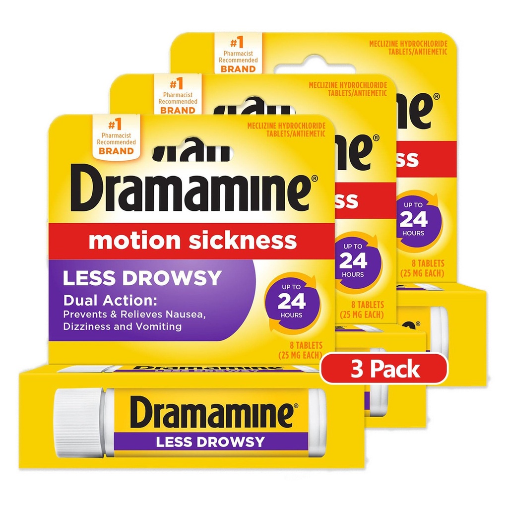 Dramamin ves dan manj dremav, gibalna bolezen Relief, 8 Štetje, 3 paket