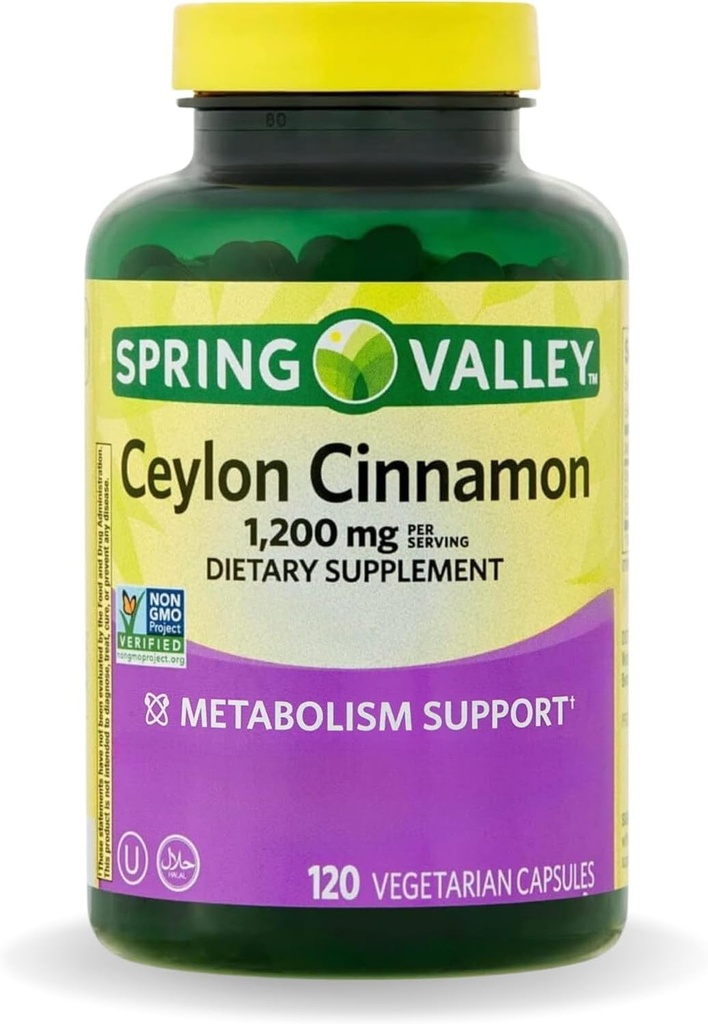 Cinnamon Kapsule iz pomladanske doline 1200 mg Kapsule, podporna Presnova * 120 Število 