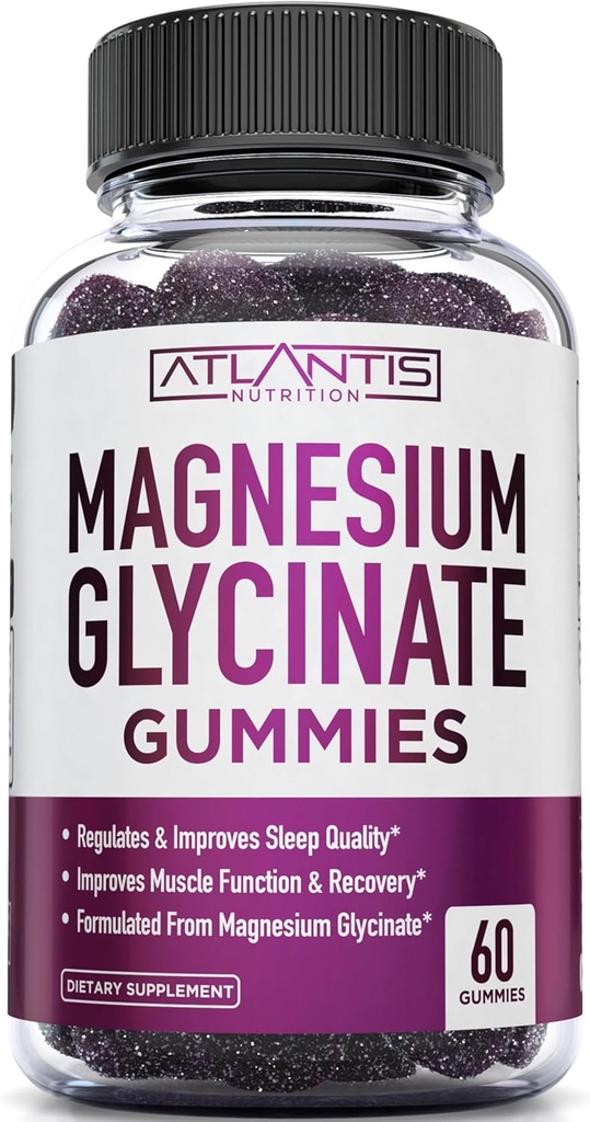 Atlantis Nutrition Magnezij Glycinate Gummies 700mg – Vegan Magnezijev Glicinat za otroke in odrasle – Mišična podpora in okrepljen spanec - Okusen grozdni okus - za celotno družino - 60 Count