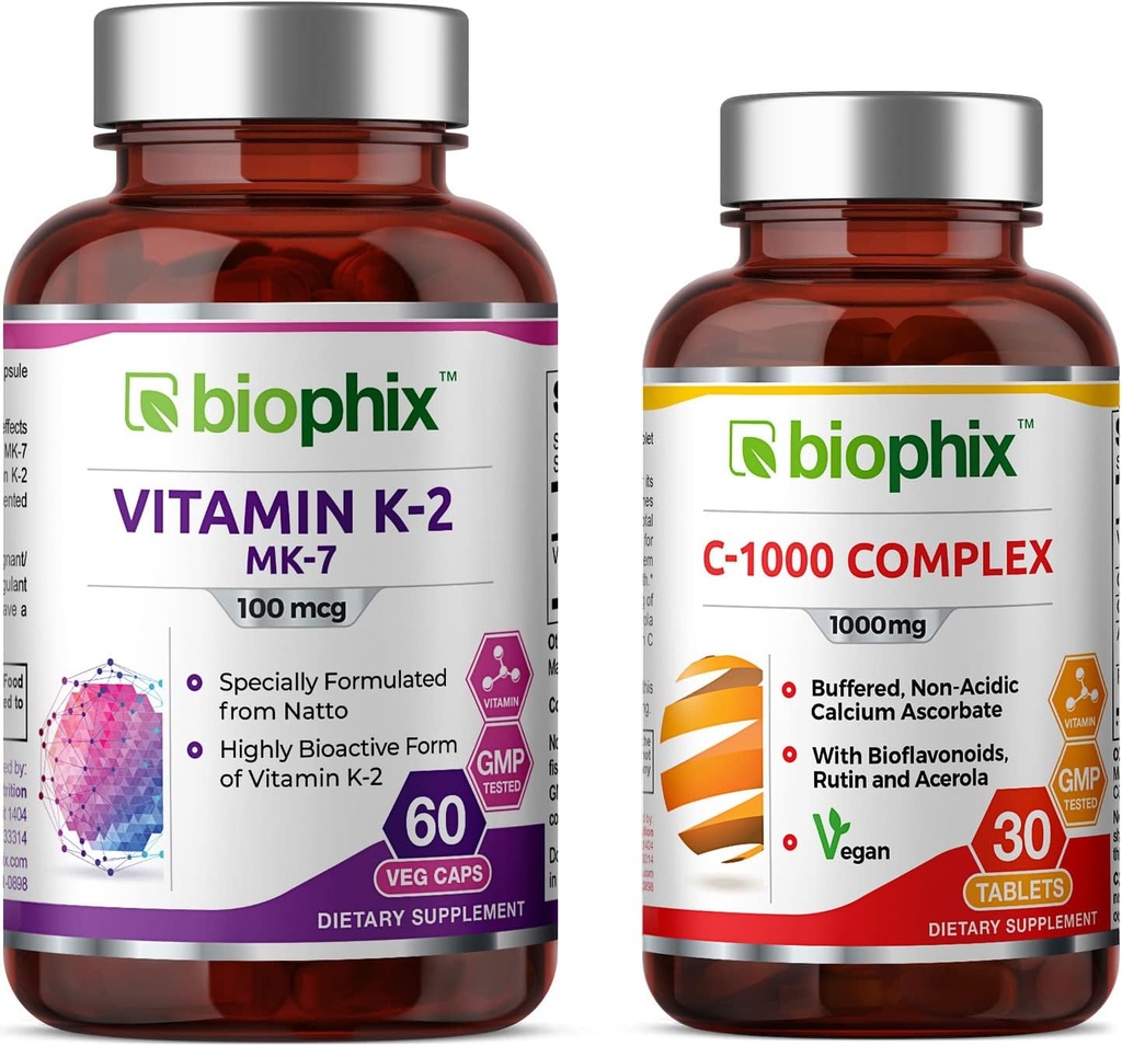 biophix vitamin K2 MK-7-100 μg 60 - brez vitamina C- 1000 30 tablete - podpira imuno zdravje močnih kosti