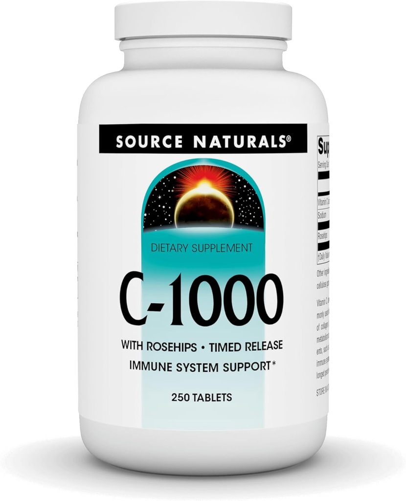 Vir Naturals C-1000, z Rose HIPS 1000 mg za podporo imunskega sistema - 250 tablet za sproščanje časa