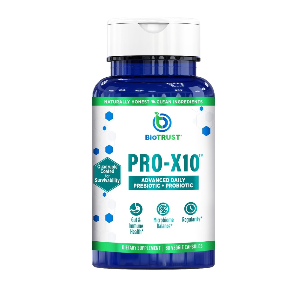 BioTrust Pro-X10 2.0 Probiotični dodatek - Probiotiki za digestivno zdravje s prebiotiki - Podpora imunskega sistema in zdravje prebavil - brez glutena, soje in mleka, ne gensko spremenjenih organizmov - 60 kapsul