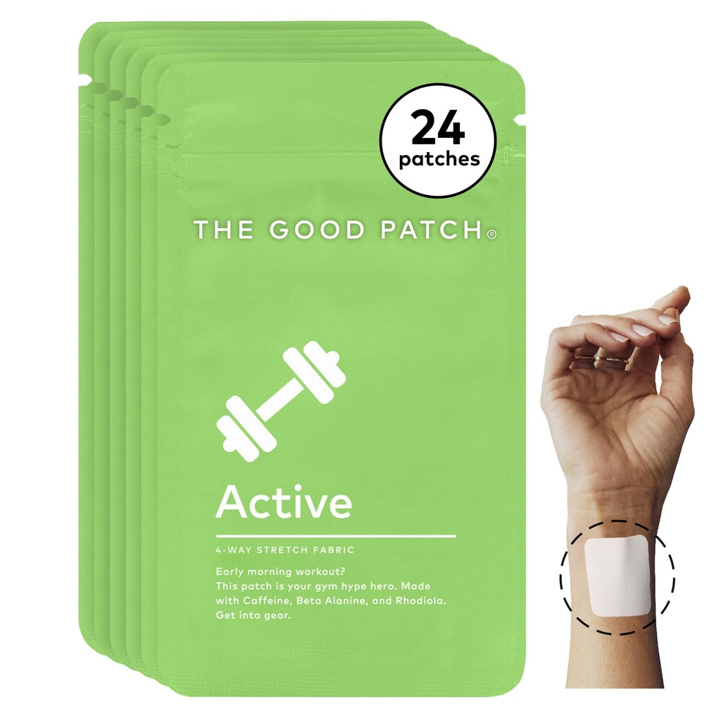 Dober obliž Active Patch, Energy Support, Naravni obliž s kofeinom, Beta Alanine, Rhodiola, Rastlinsko moč Obrabljeno Wellness, Trajna sprostitev (24 Total Patches)