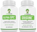 VitaMonk Alpha GPC in Uridin Stack - Mr Happy Stack - Uridin Monofosfat brez umetnih polnil - Biorazpoložljivi holin dodatki spodbujajo kognicijo, fokus, mentalna jasnost