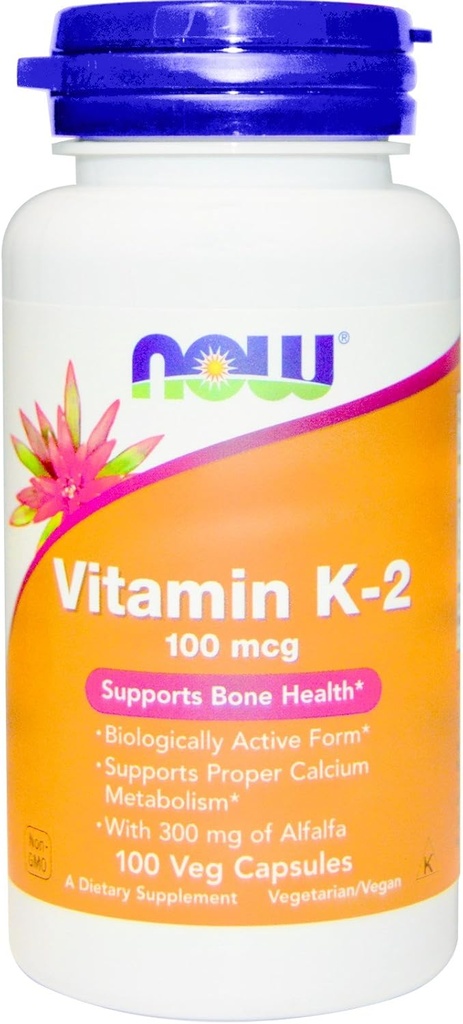 NOW Foods Vitamin K-2,100mcg, 100 kap (Pack z 2)
